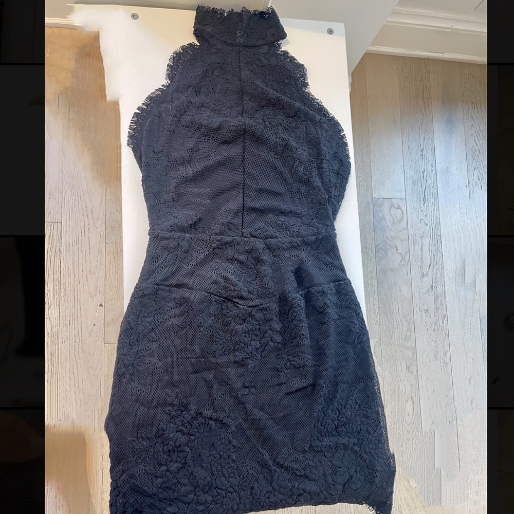 Free people black lace high neck mini dress XS